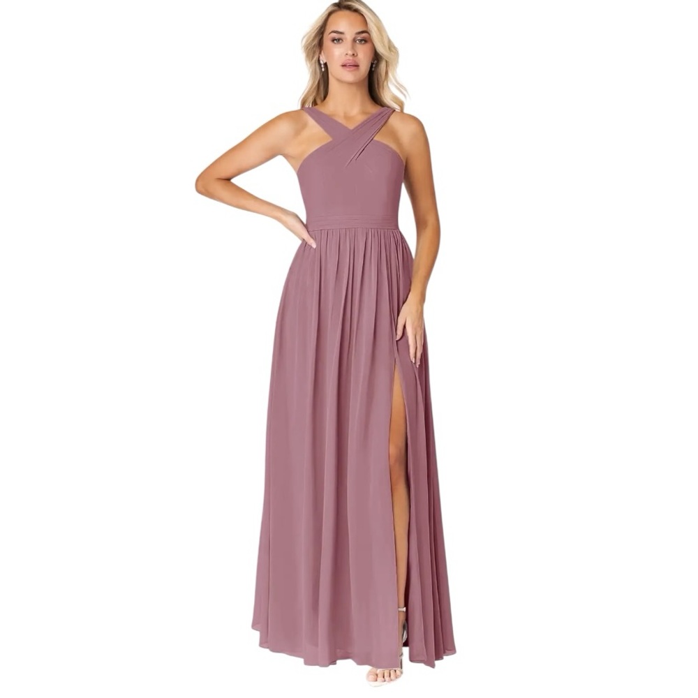 AZAZIE ELVIRA Vintage Mauve A-Line Pleated Chiffon Dress - Picture 1 of 10